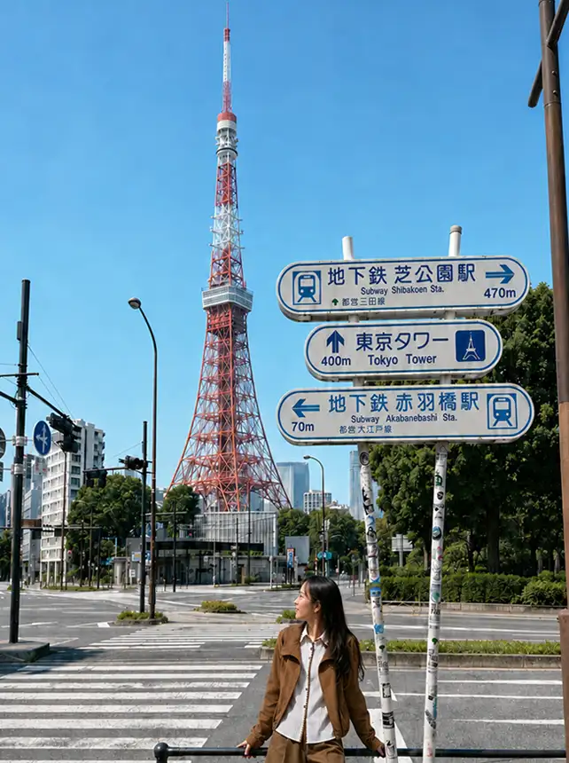 撮影スポット赤羽橋交差点から見る東京タワー