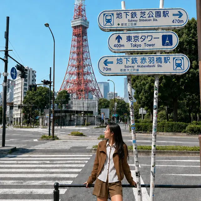 Tokyo Tower seen from the Akabanebashi intersection photo spot