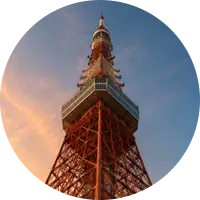 Tokyo Tower bathed in a September sunset