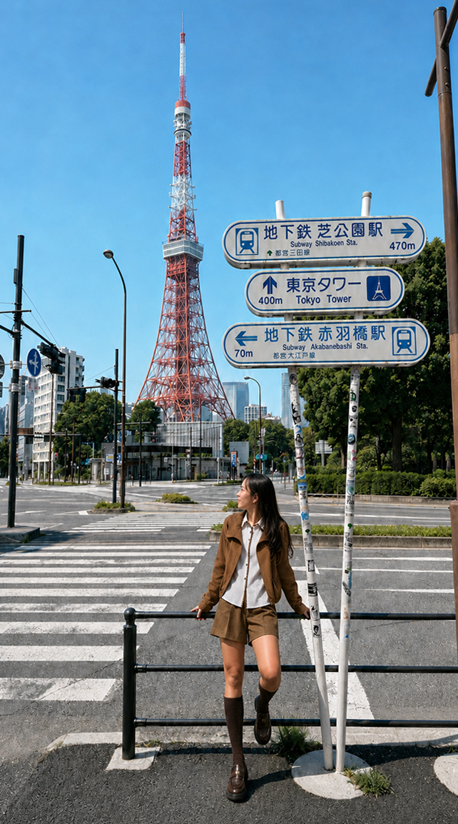 Tokyo Tower seen from the Akabanebashi intersection photo spot
